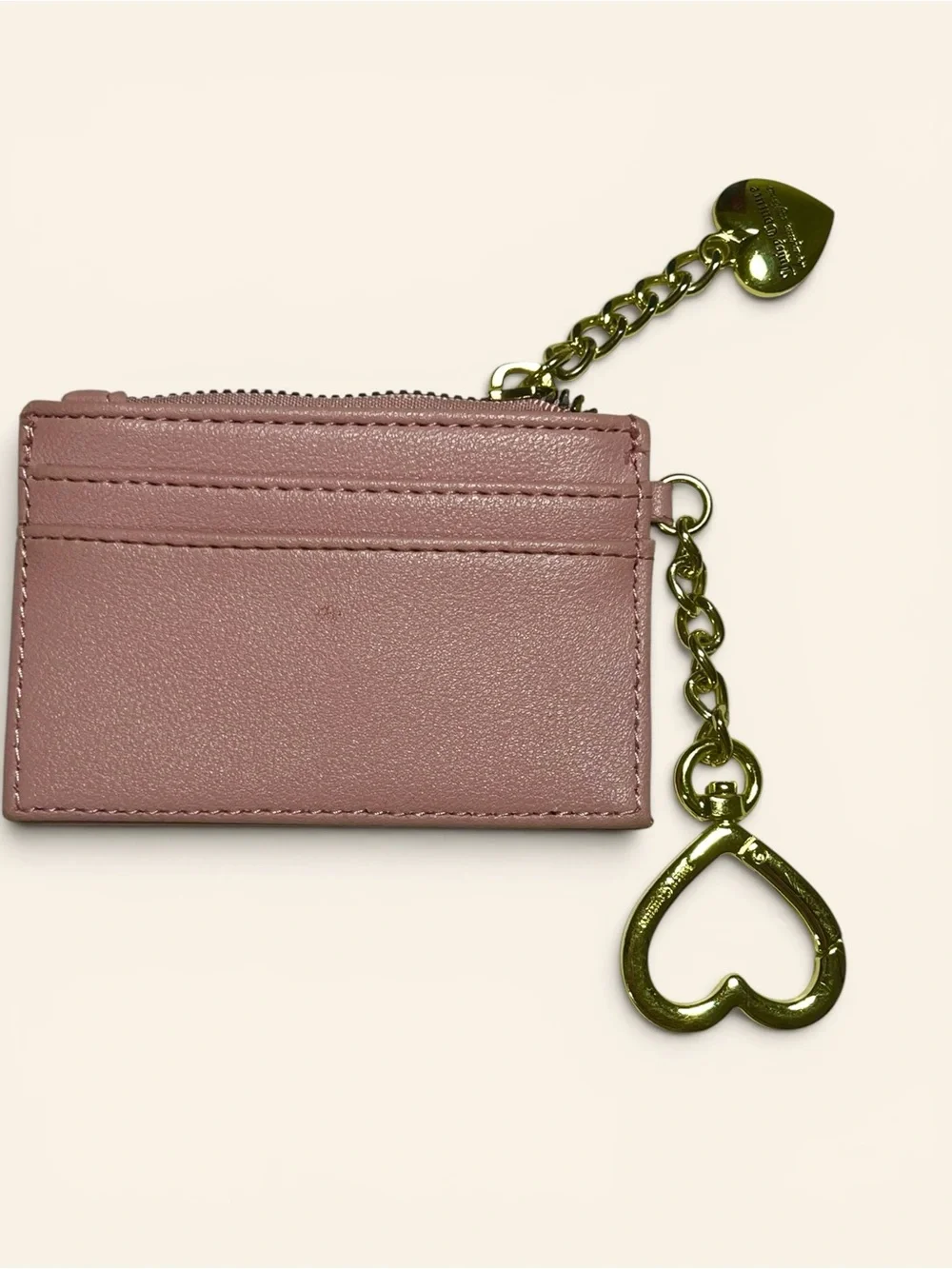 Juicy Couture Blush Pink Crystal Logo Card Holder with Gold Heart Charm